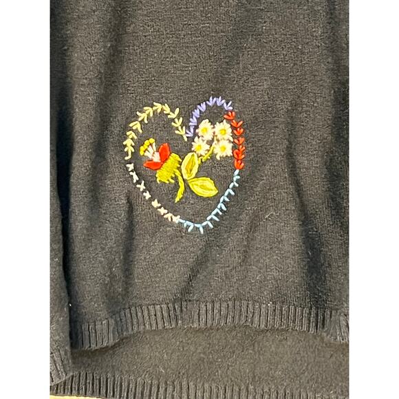 Easel Cardigan Sweater Black Embroidered Floral Heart Dainty Preppy Academia - Picture 4 of 6